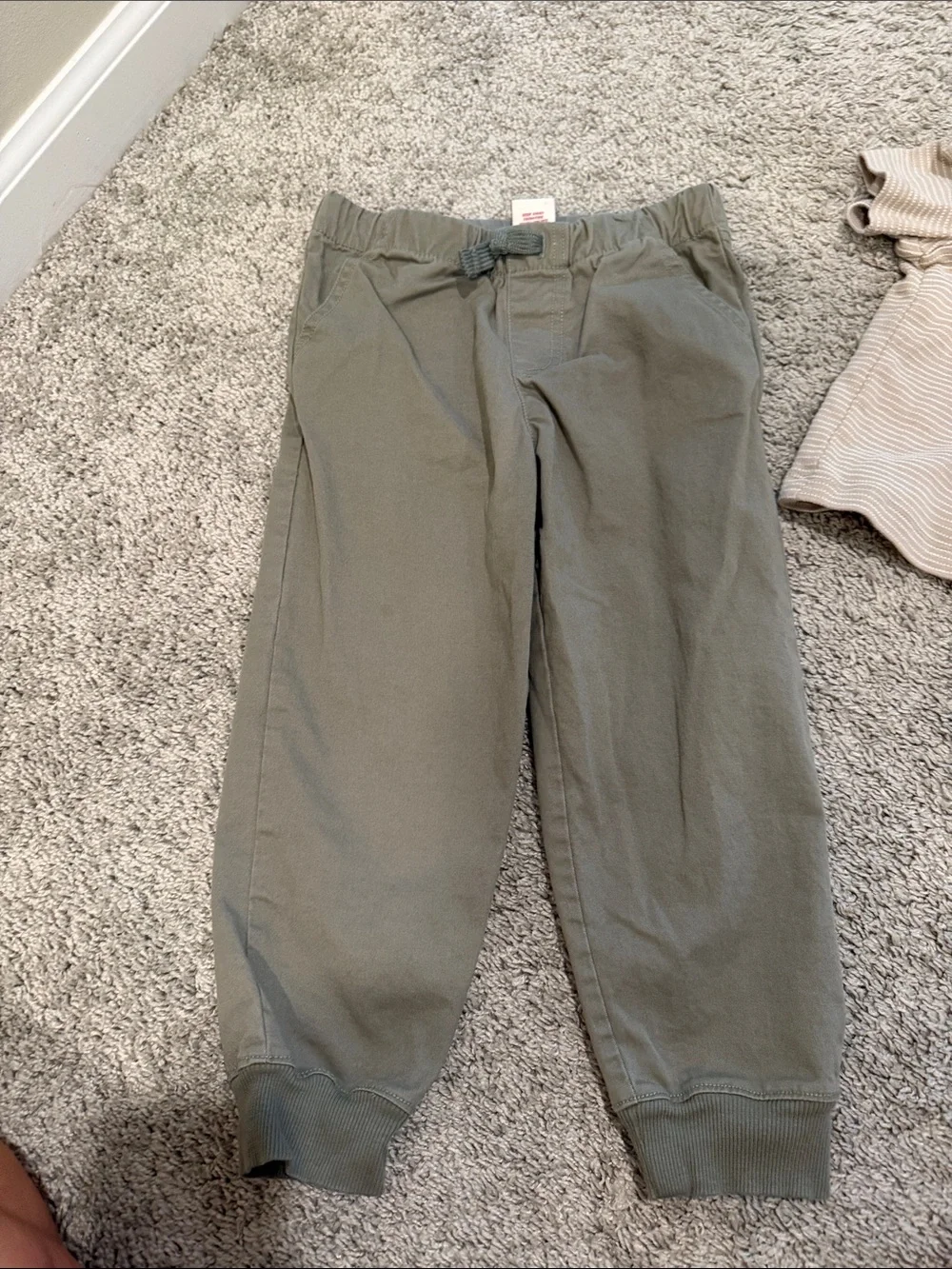Toddler Boy Beige Striped Button-Front Top and Olive Jogger Set